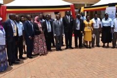 Minister of State for Higher Education Hon.J.C.Muyingo with UAHEB staff after release of 2018 2019 Examinations results at UAHEB Offices Kyambogo